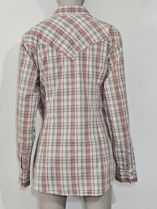 Wrangler Western Plaid Shirt Women's XL Pink White Cowboy Shirt Vintage Inspired - Picture 3 of 10